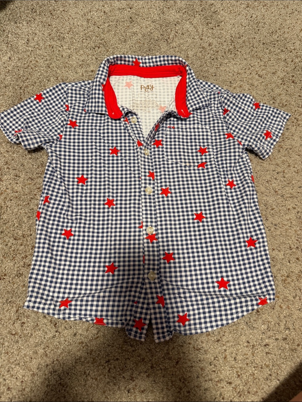 Little Sleepies Navy Gingham Shirt with Red Stars Boys 6